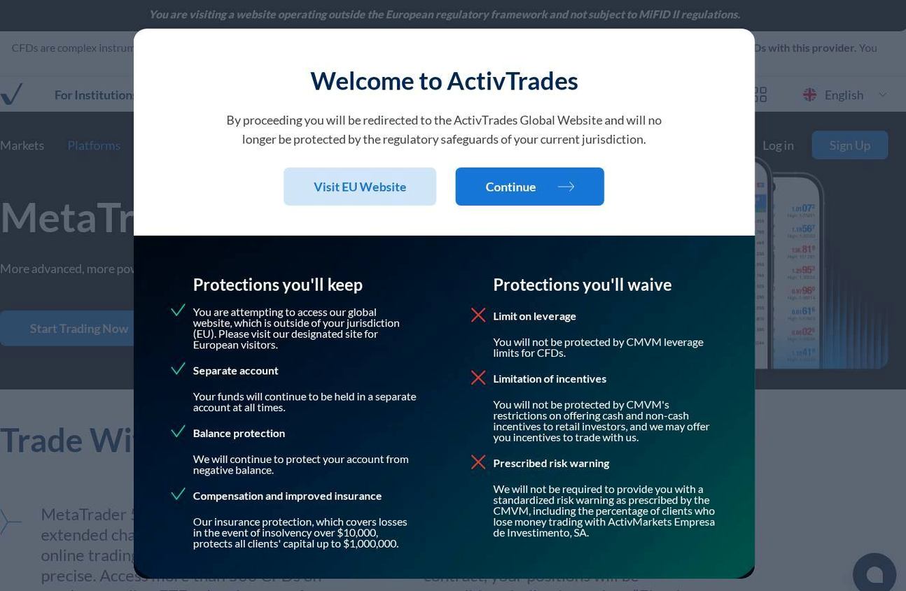 The platform page on the ActivTrades website