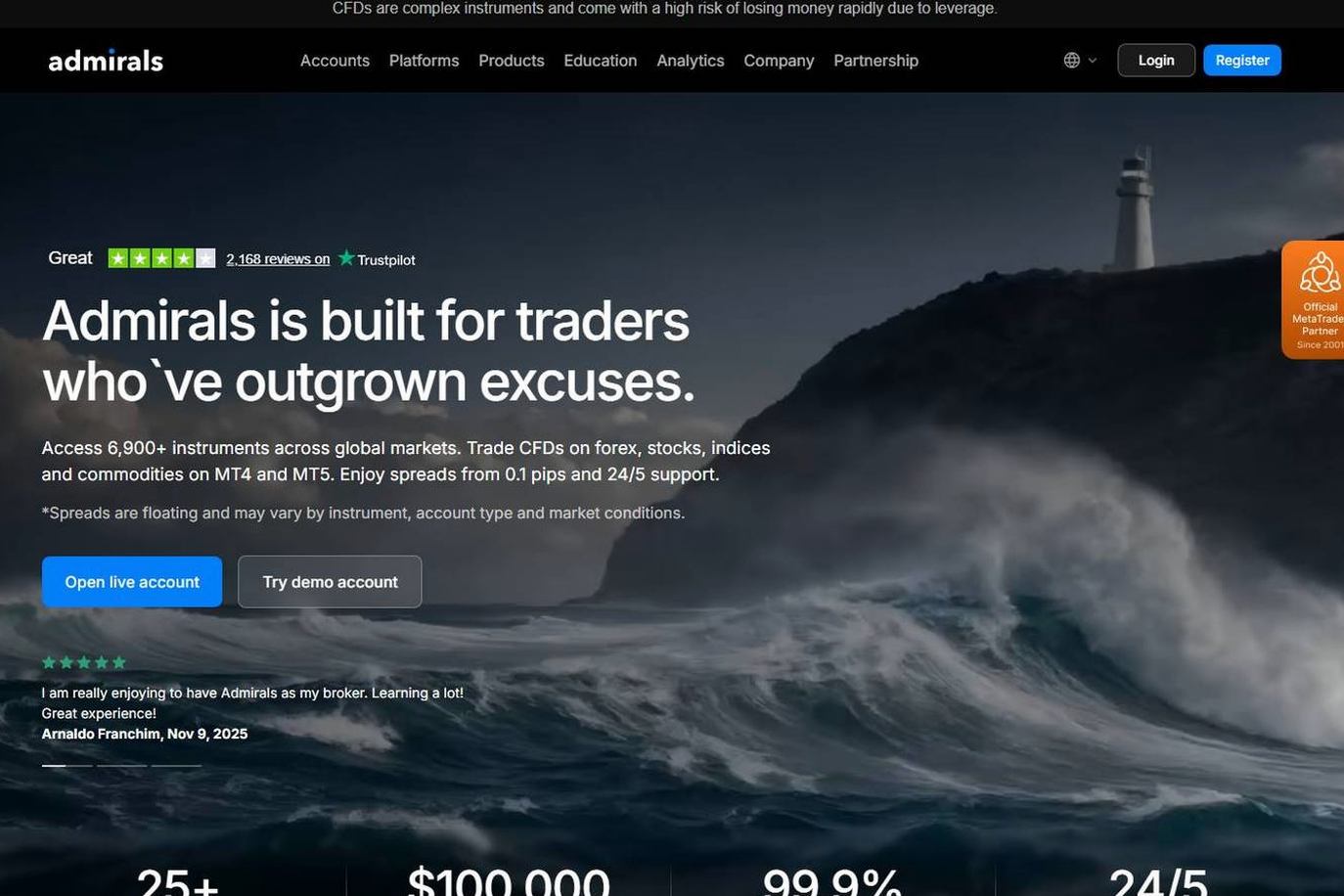 Screenshot of the Admirals website