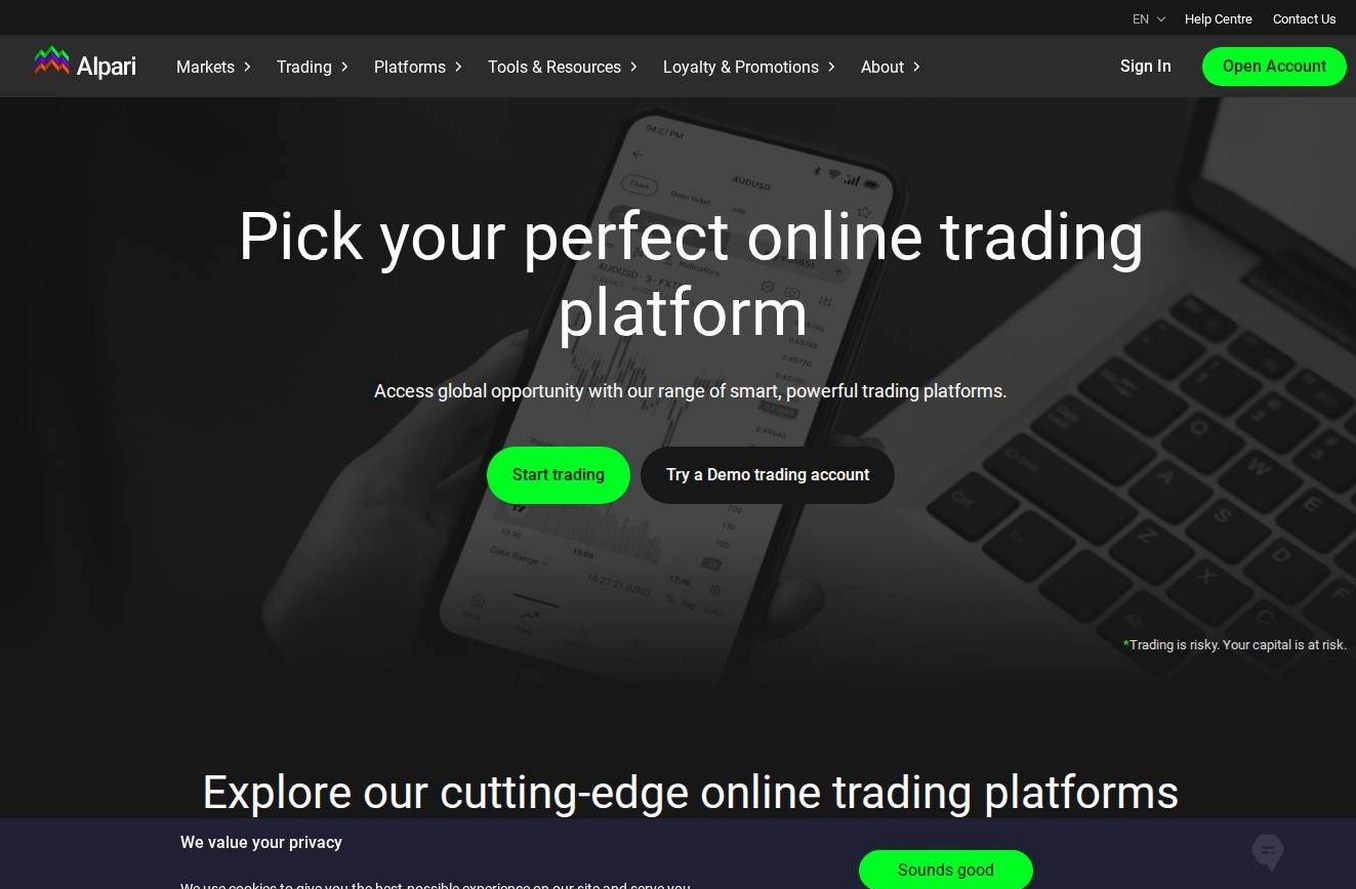 The platform page on the Alpari website