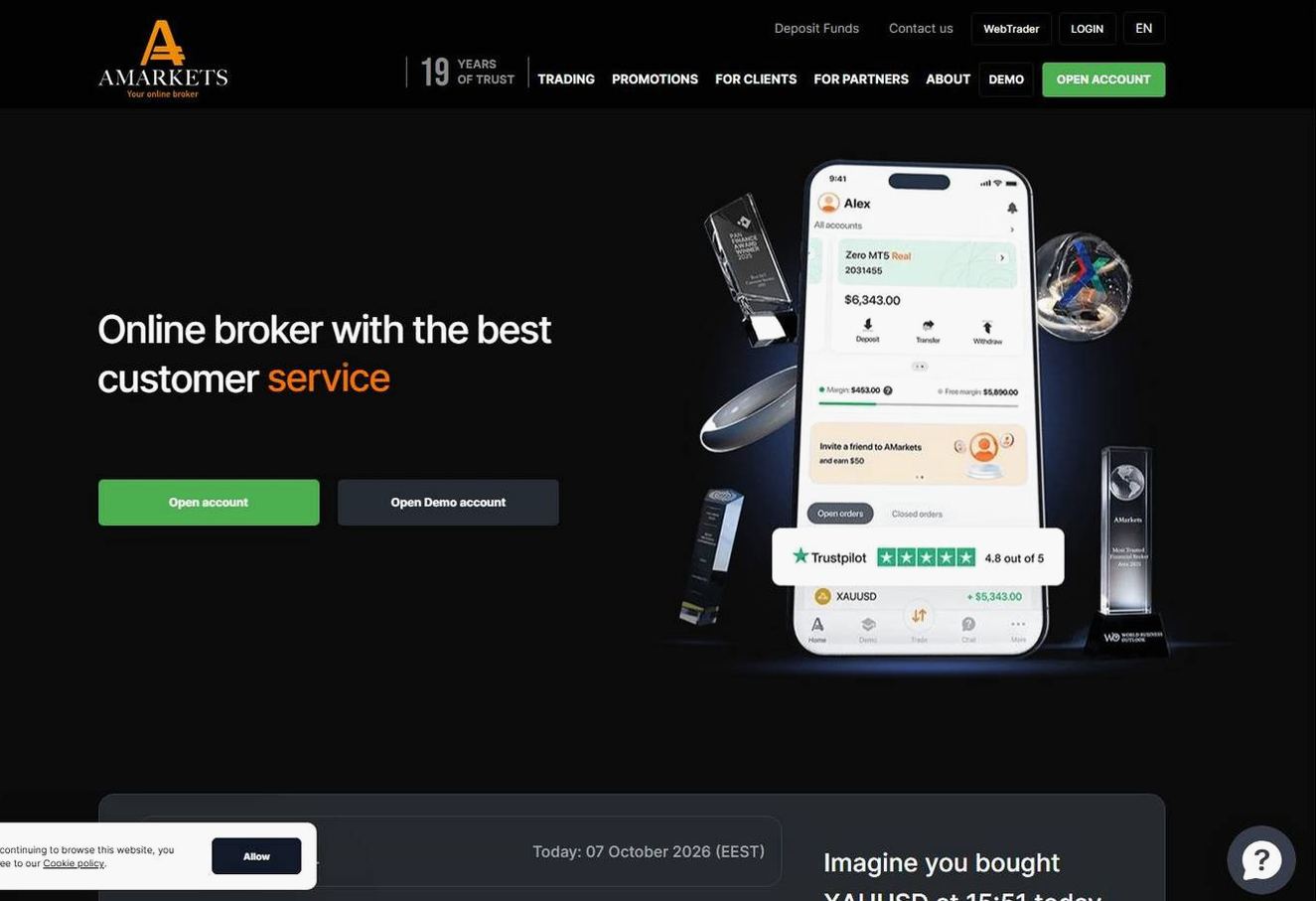 Screenshot of the AMarkets website