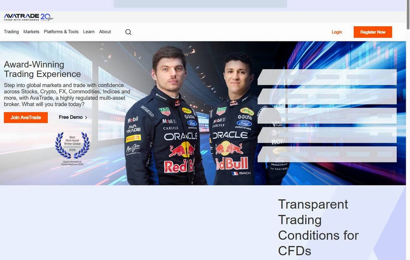 Screenshot of the AvaTrade website
