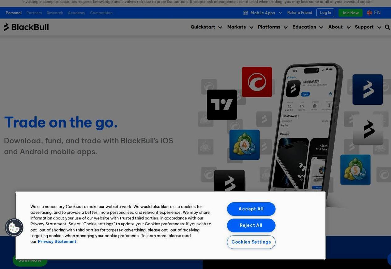 The platform page on the BlackBull Markets website