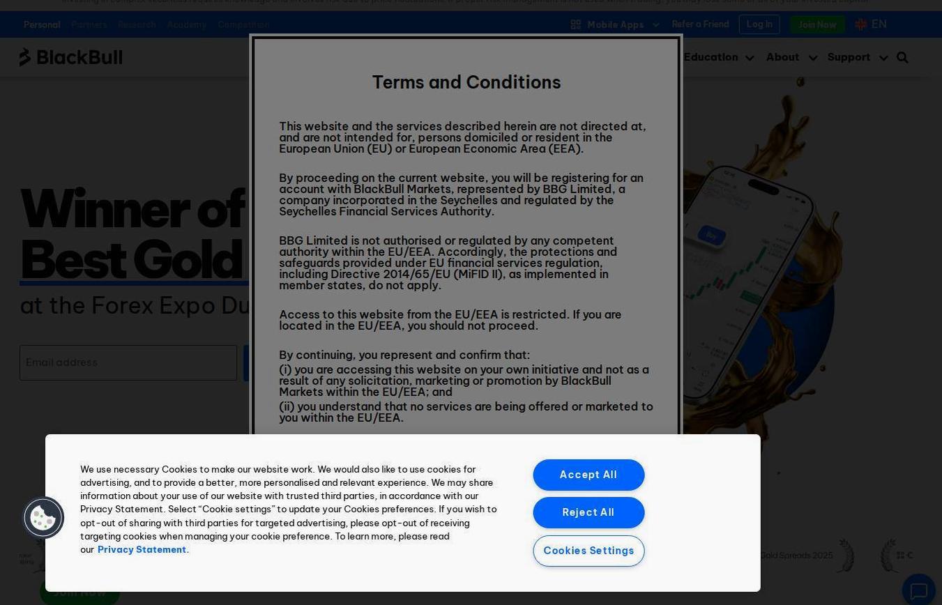 Screenshot of the BlackBull Markets website