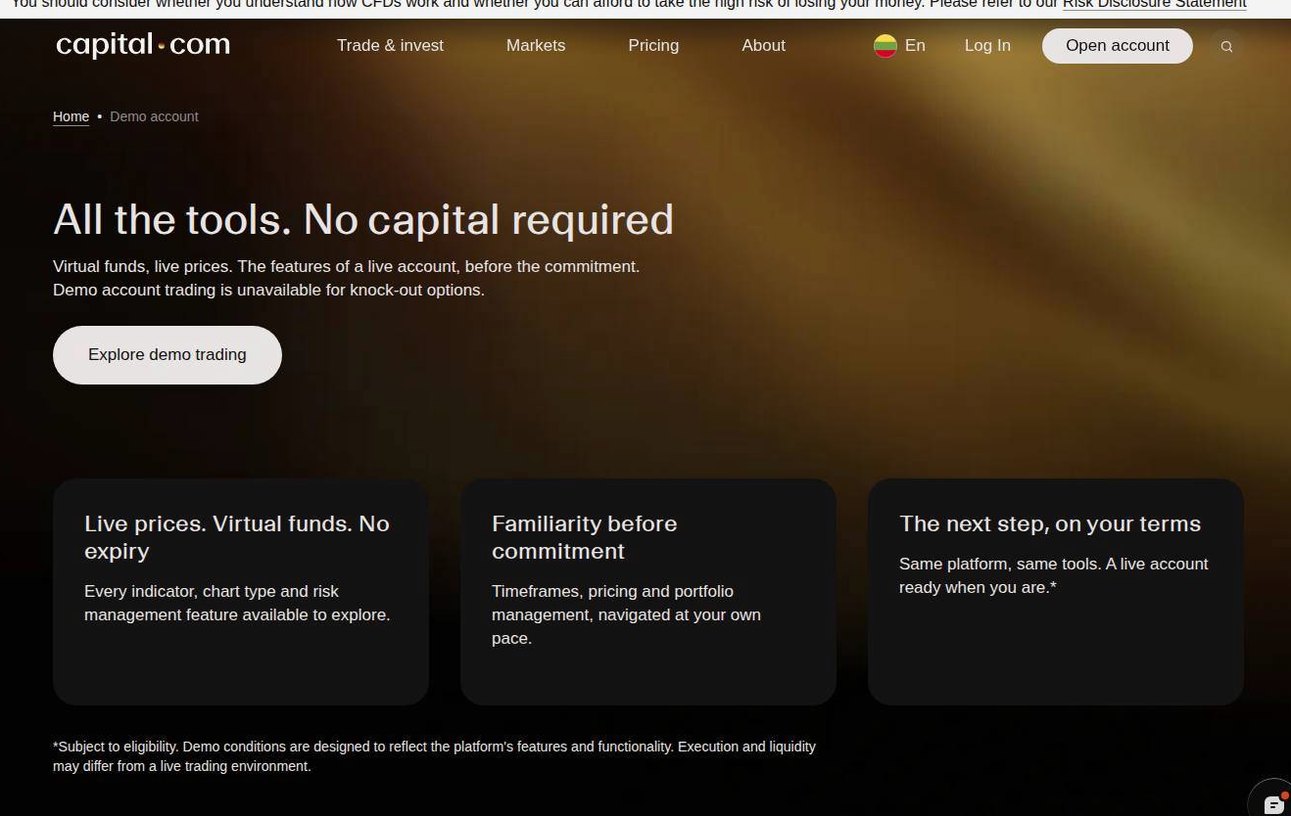 The platform page on the Capital.com website