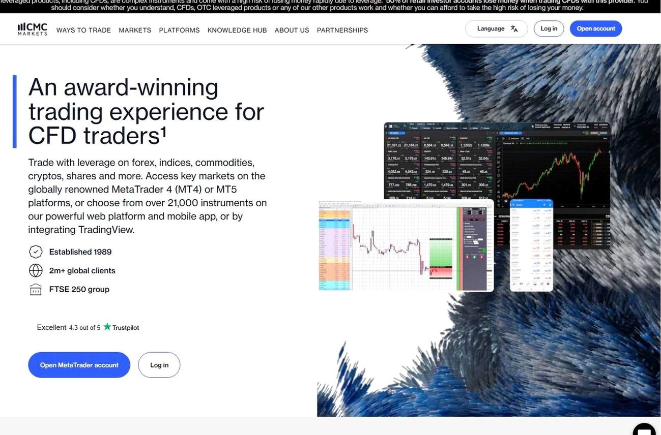 Screenshot of the CMC Markets website
