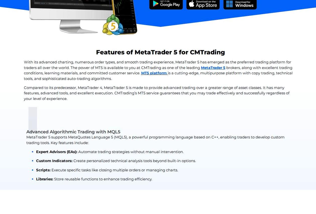 The platform page on the CMTrading website