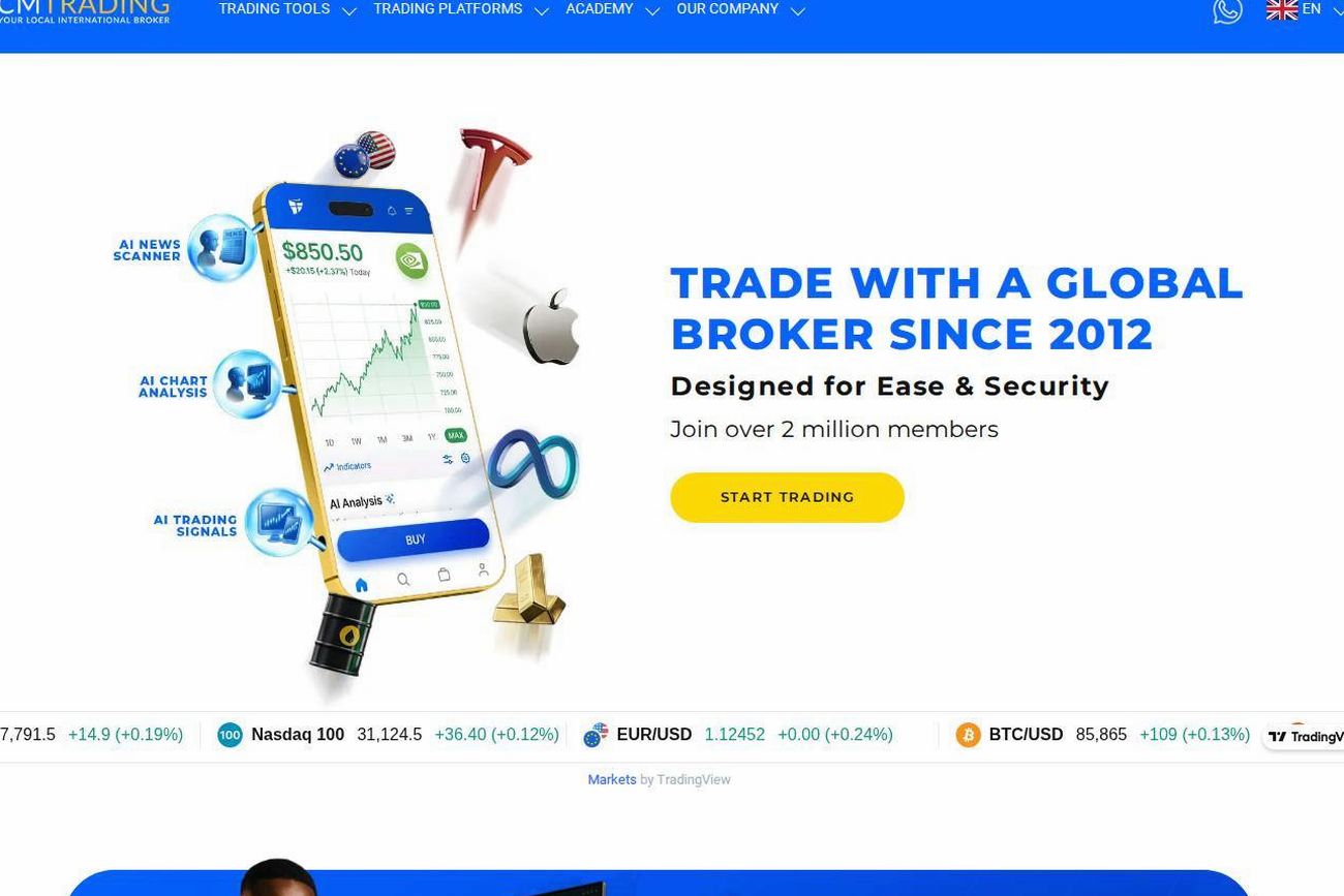 Screenshot of the CMTrading website