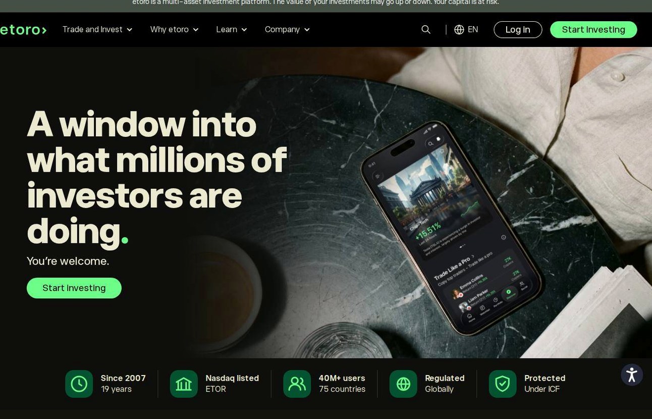 Screenshot of the eToro website