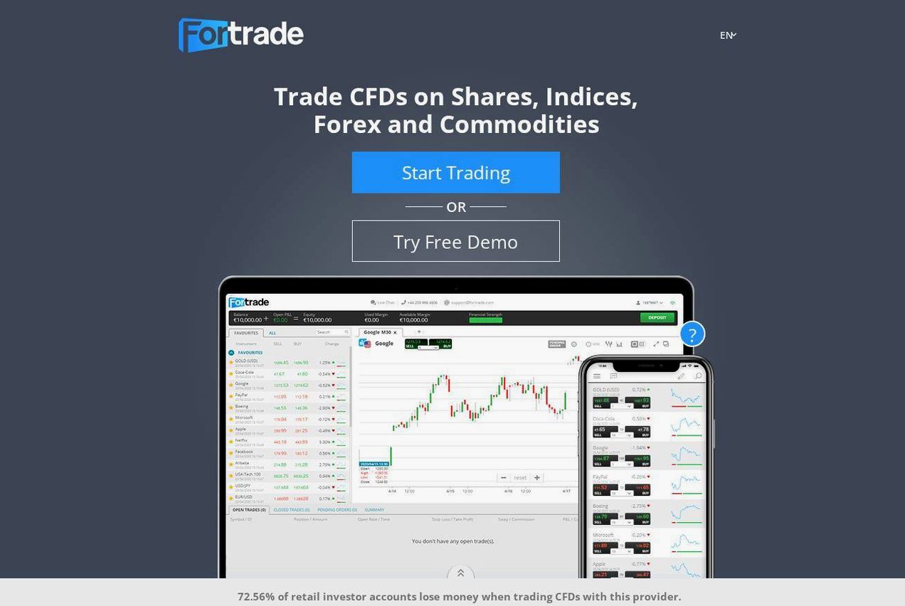 The platform page on the Fortrade website