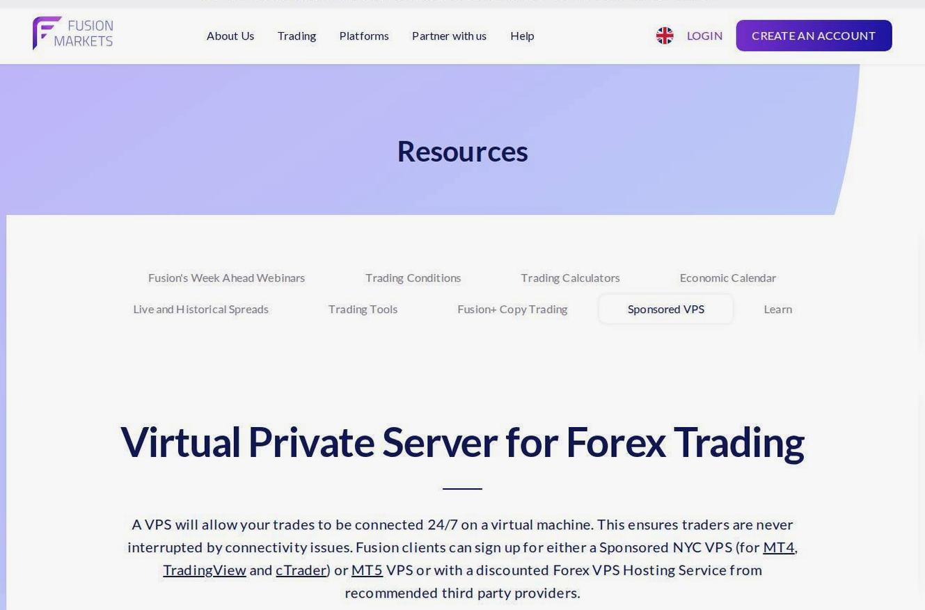 The platform page on the Fusion Markets website