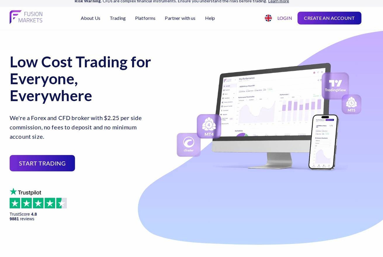 Screenshot of the Fusion Markets website