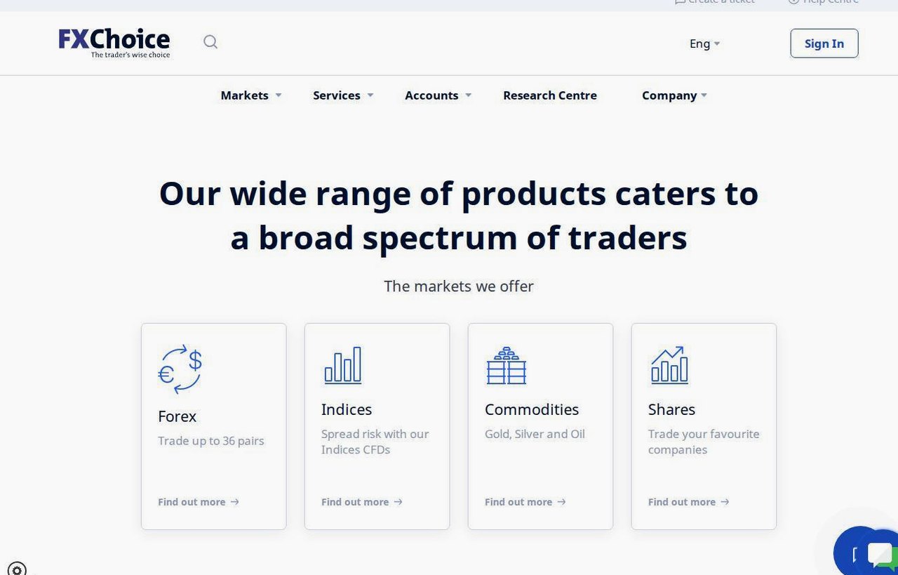 Screenshot of the FXChoice website