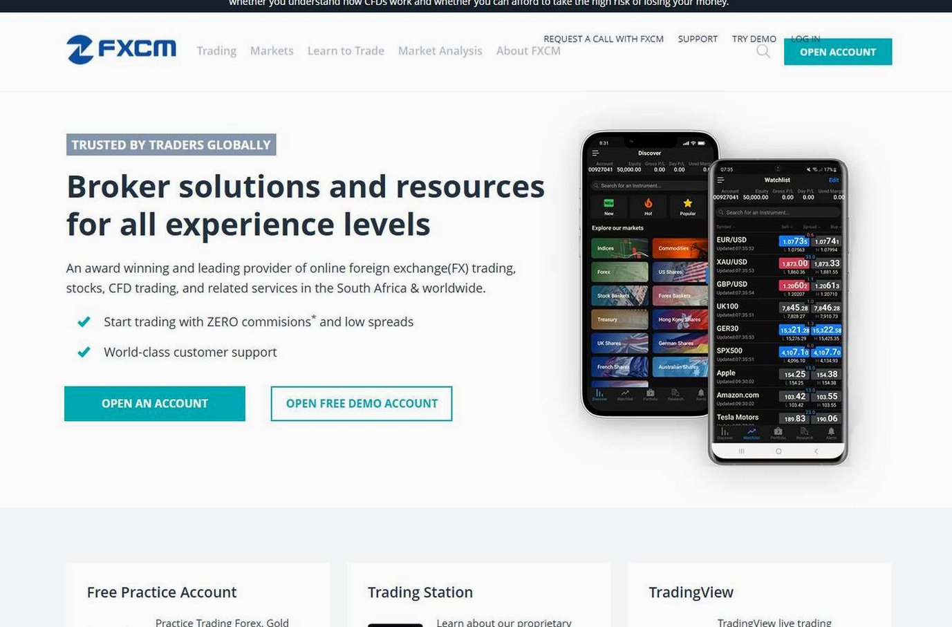 Screenshot of the FXCM website