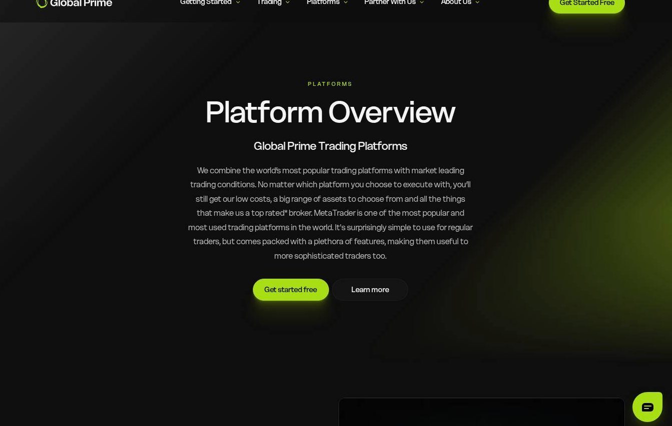 The platform page on the Global Prime website