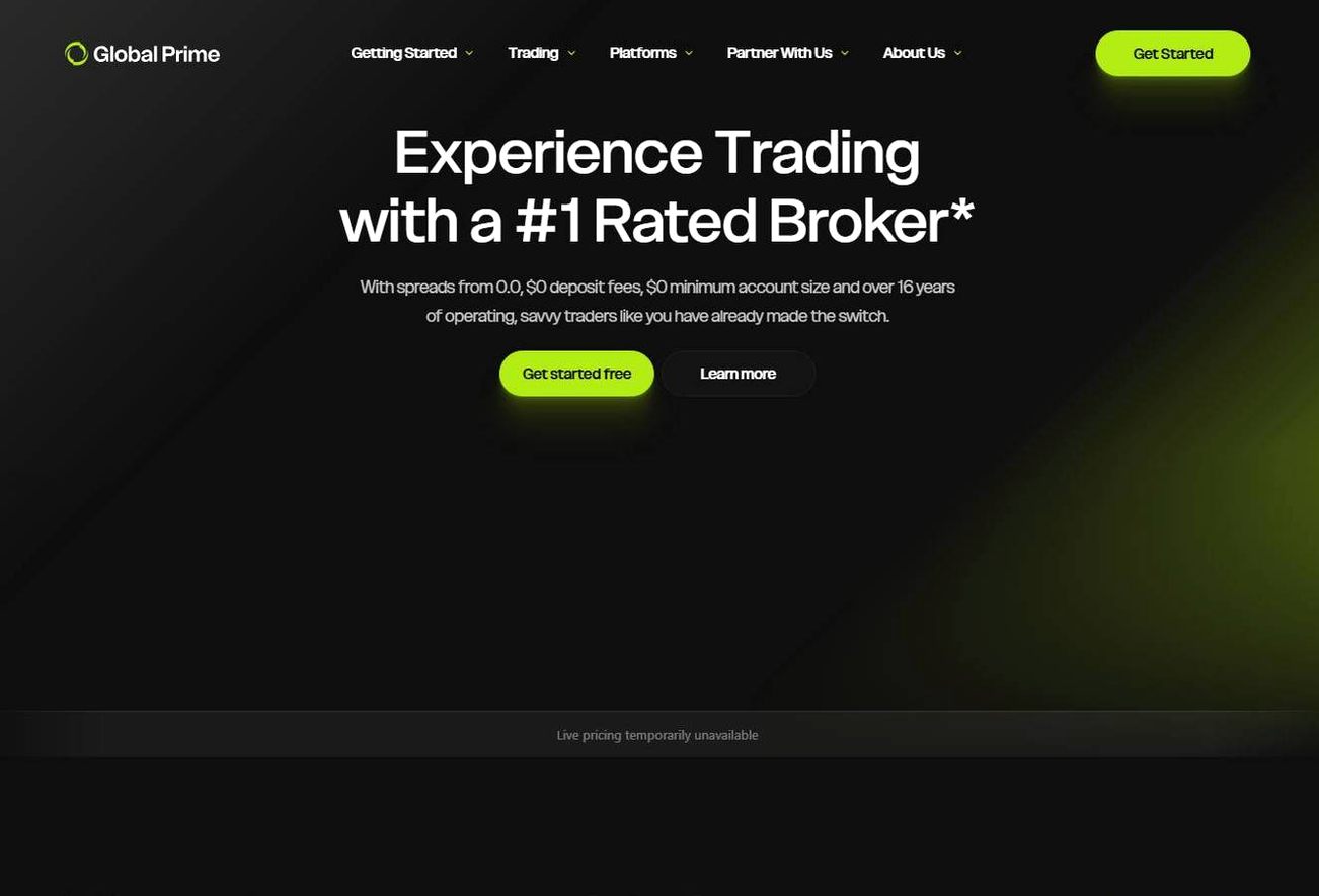Screenshot of the Global Prime website