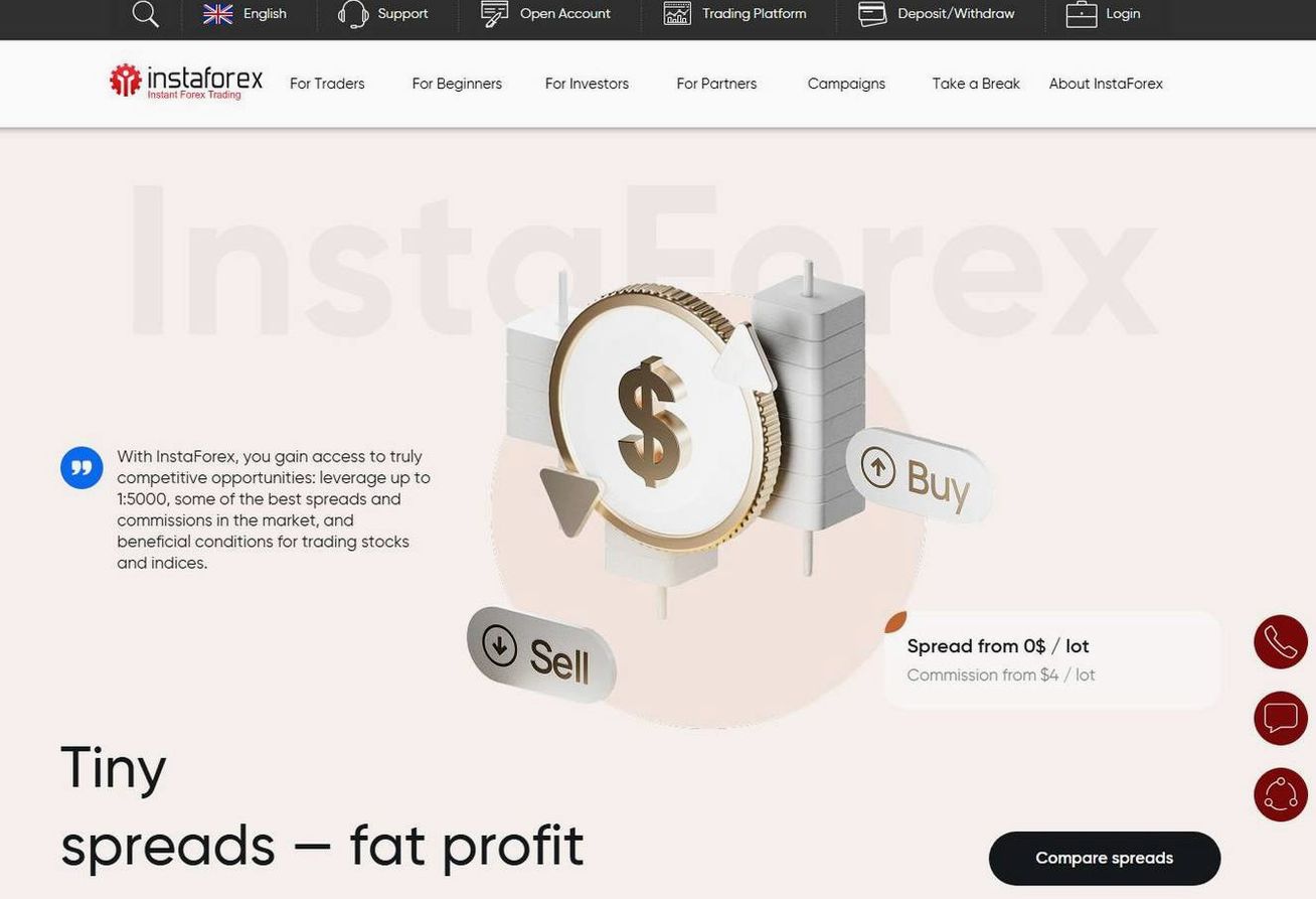 Screenshot of the InstaForex website