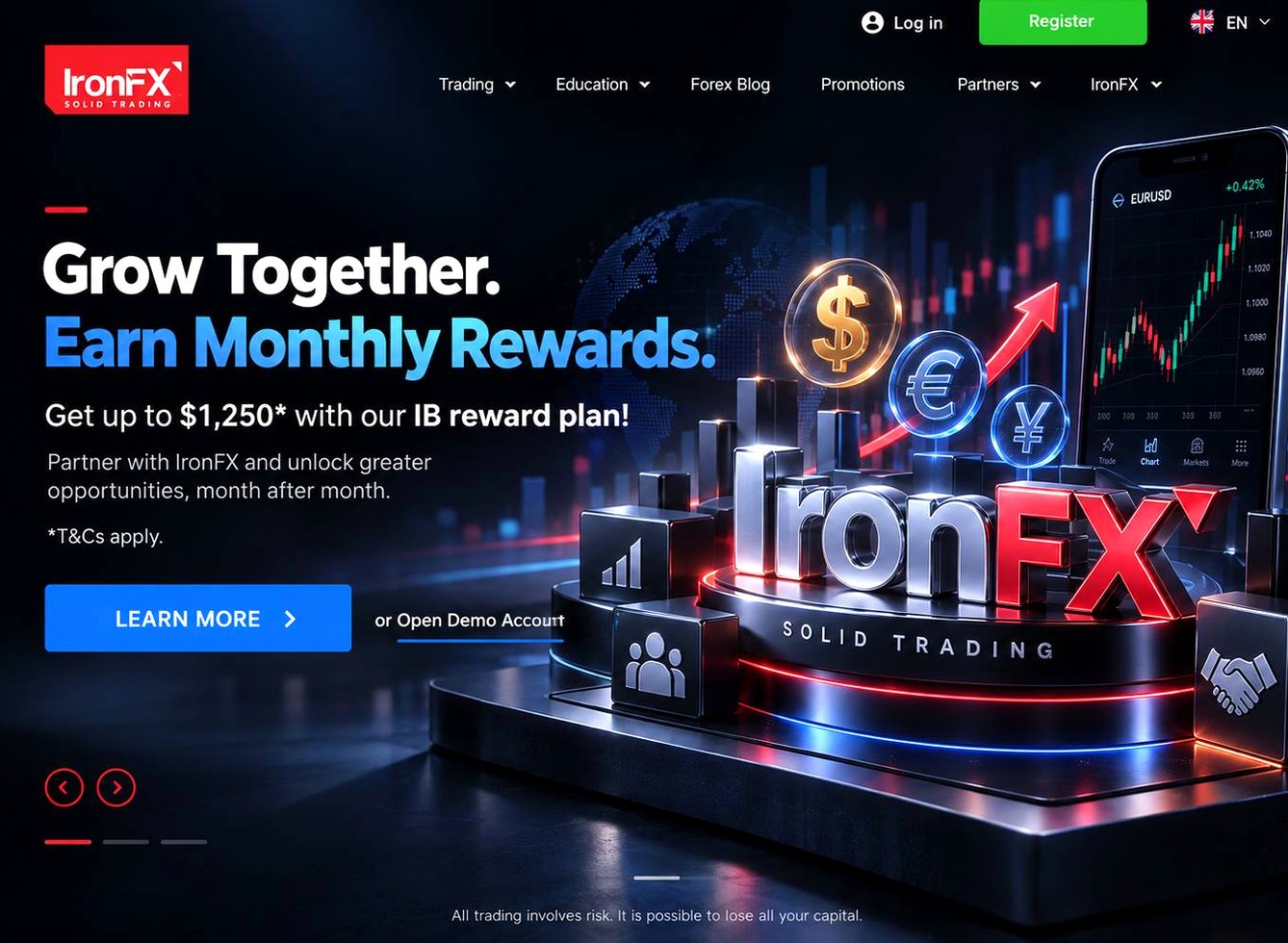 Screenshot of the IronFX website