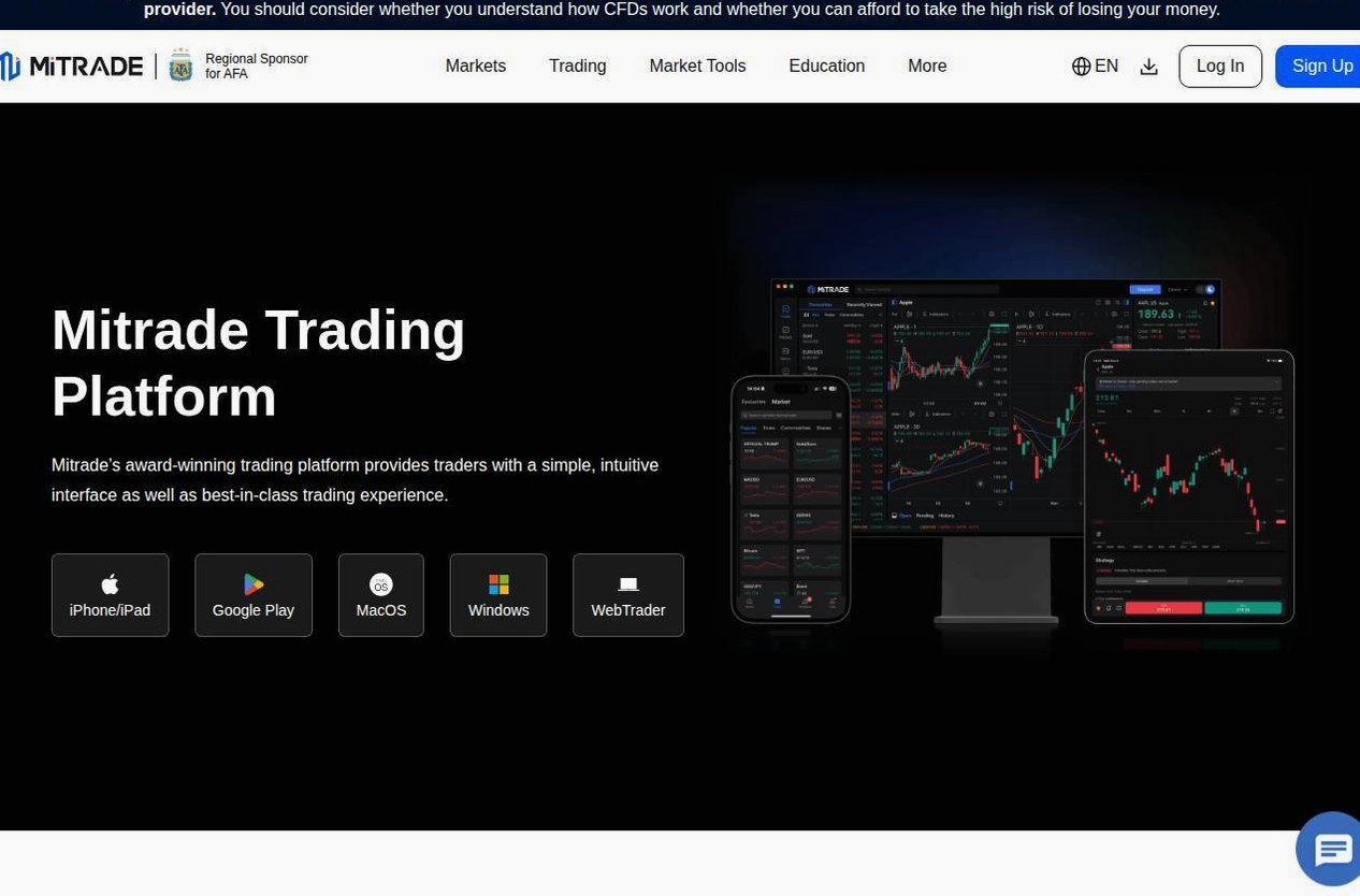 The platform page on the Mitrade website