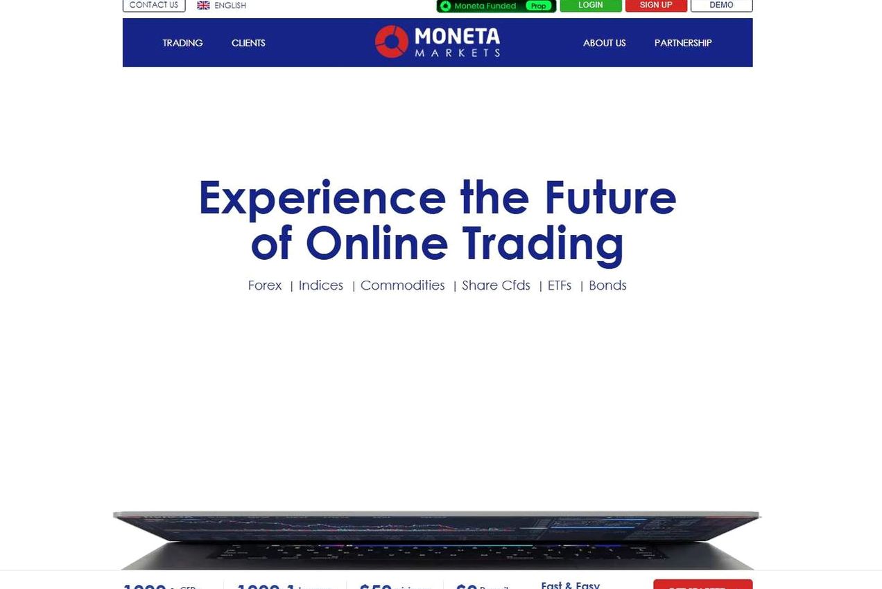 Screenshot of the Moneta Markets website