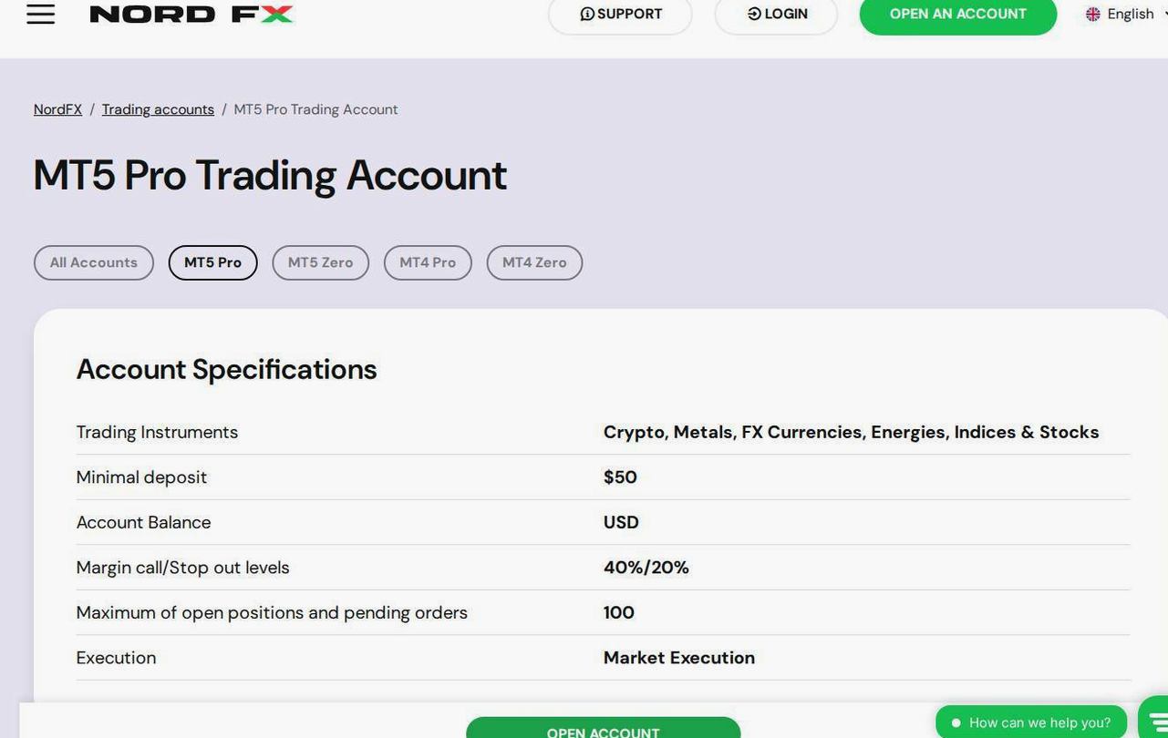 The platform page on the NordFX website