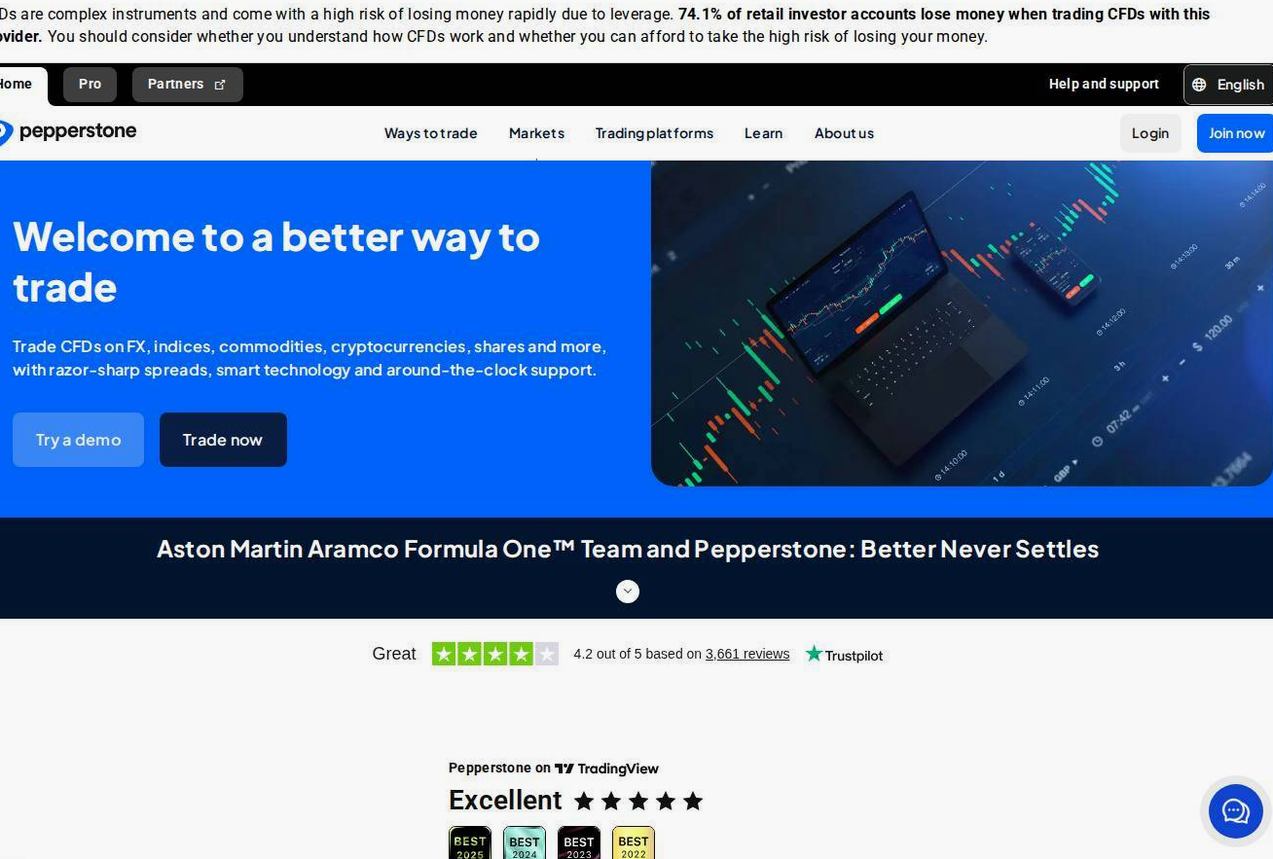 Screenshot of the Pepperstone website