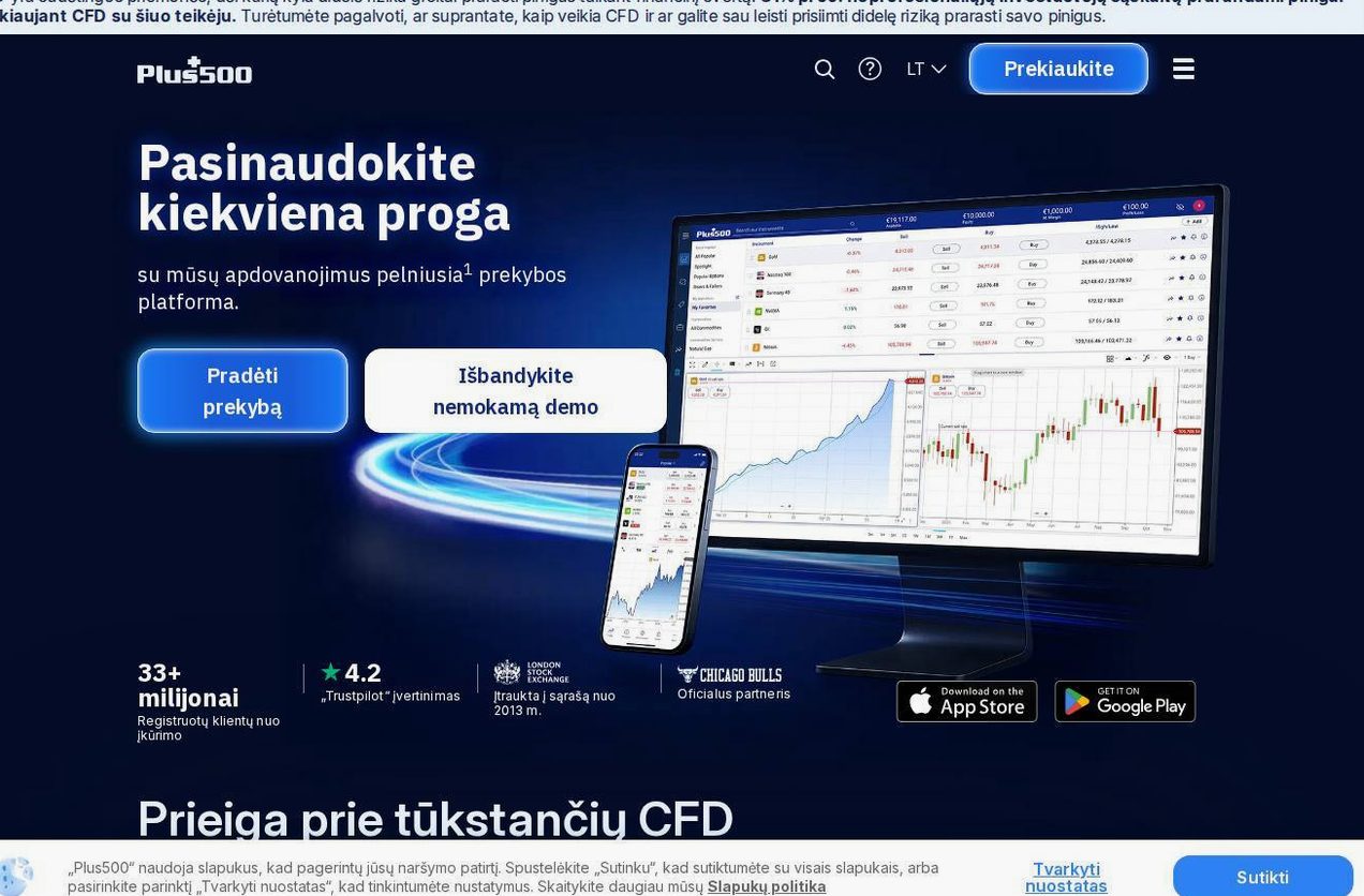 Screenshot of the Plus500 website