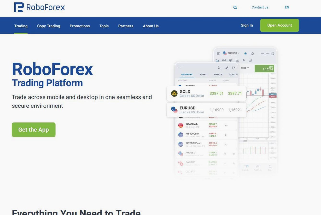 The platform page on the RoboForex website