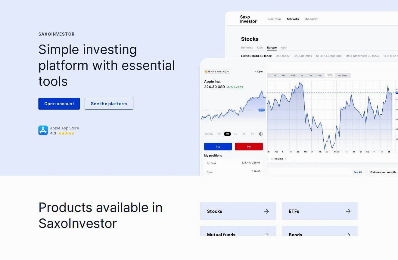The platform page on the Saxo Bank website