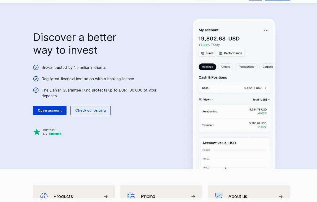 Screenshot of the Saxo Bank website