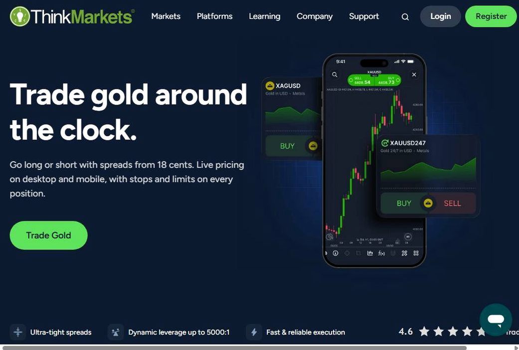 Screenshot of the ThinkMarkets website