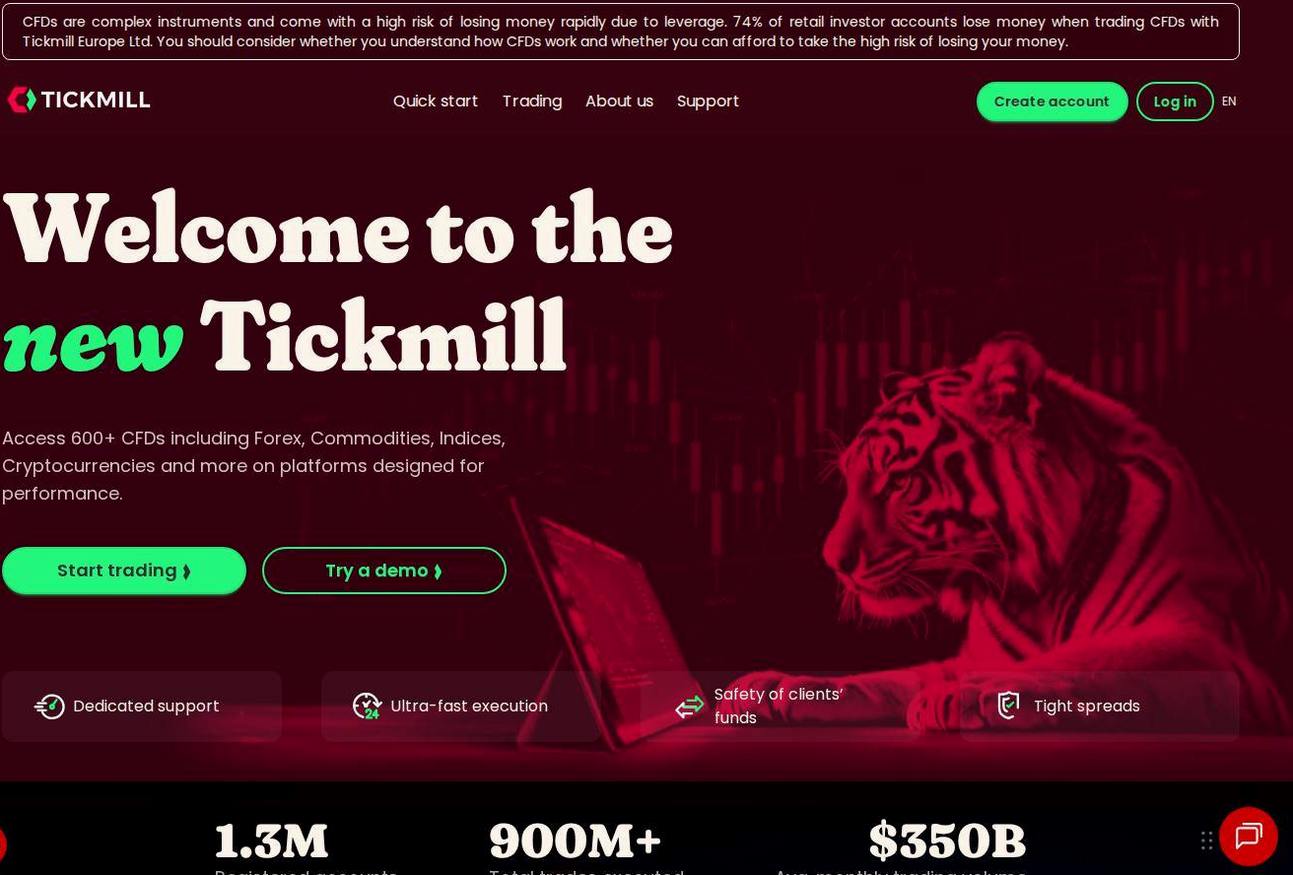 Screenshot of the Tickmill website