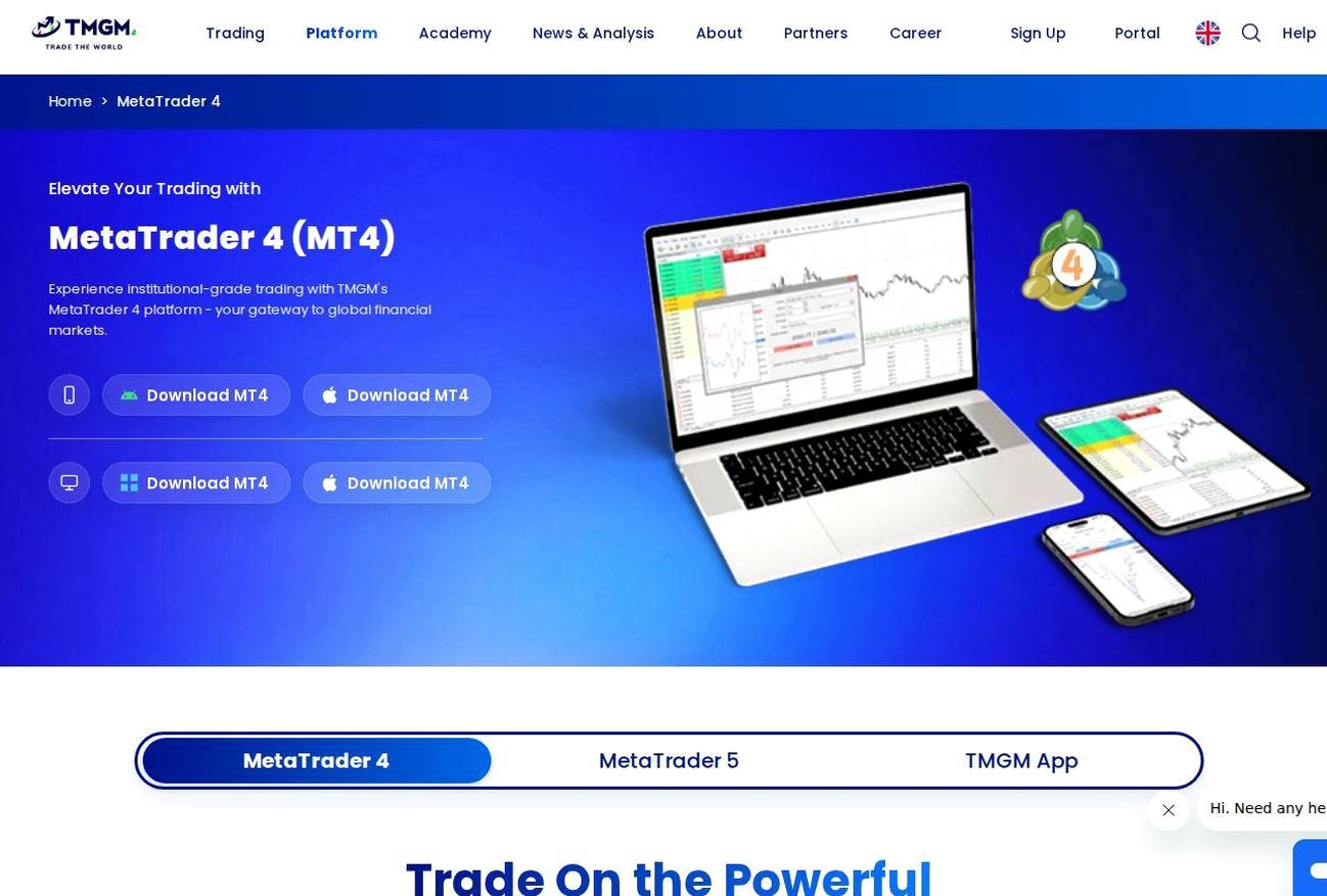 The platform page on the TMGM website