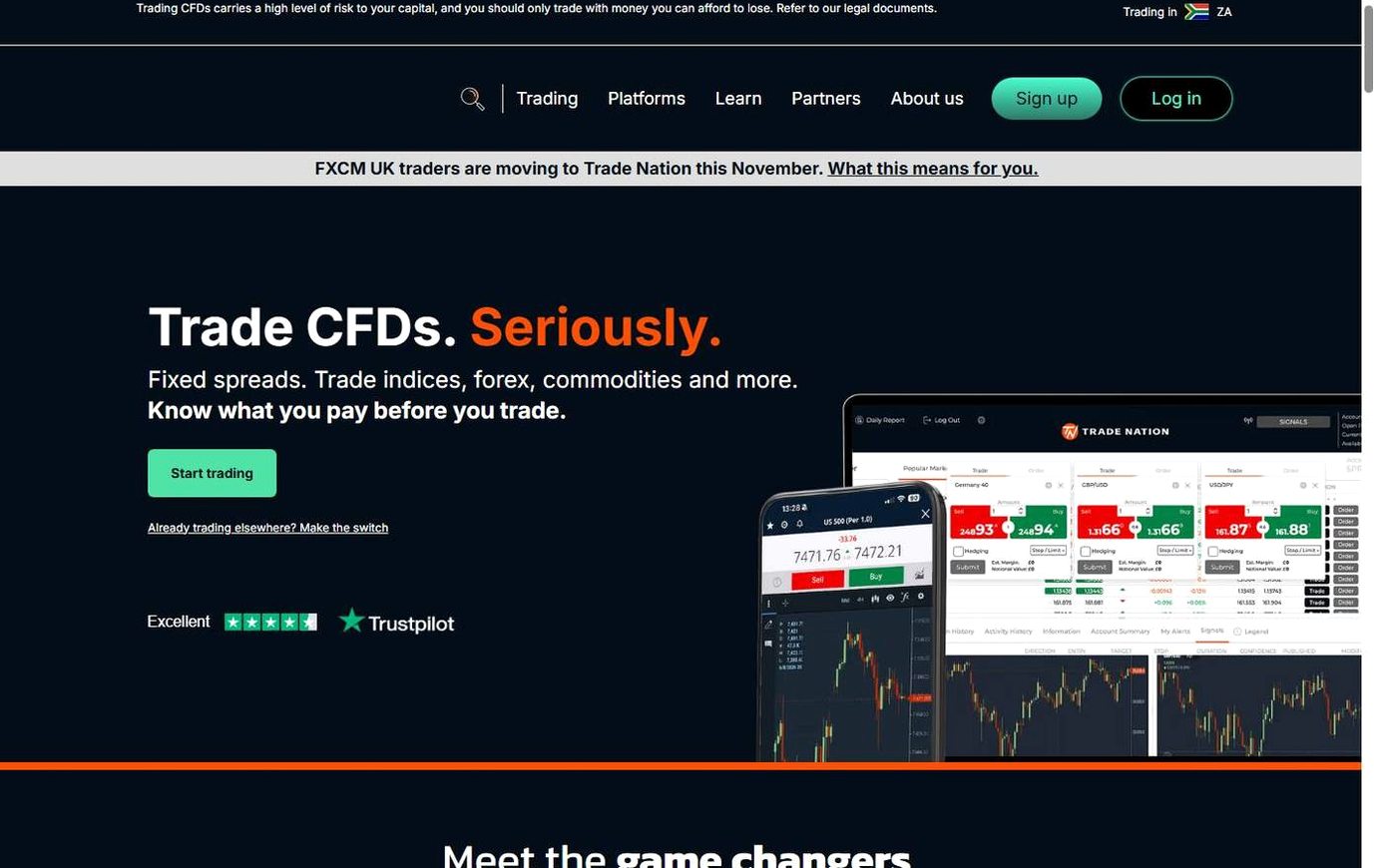 Screenshot of the Trade Nation website