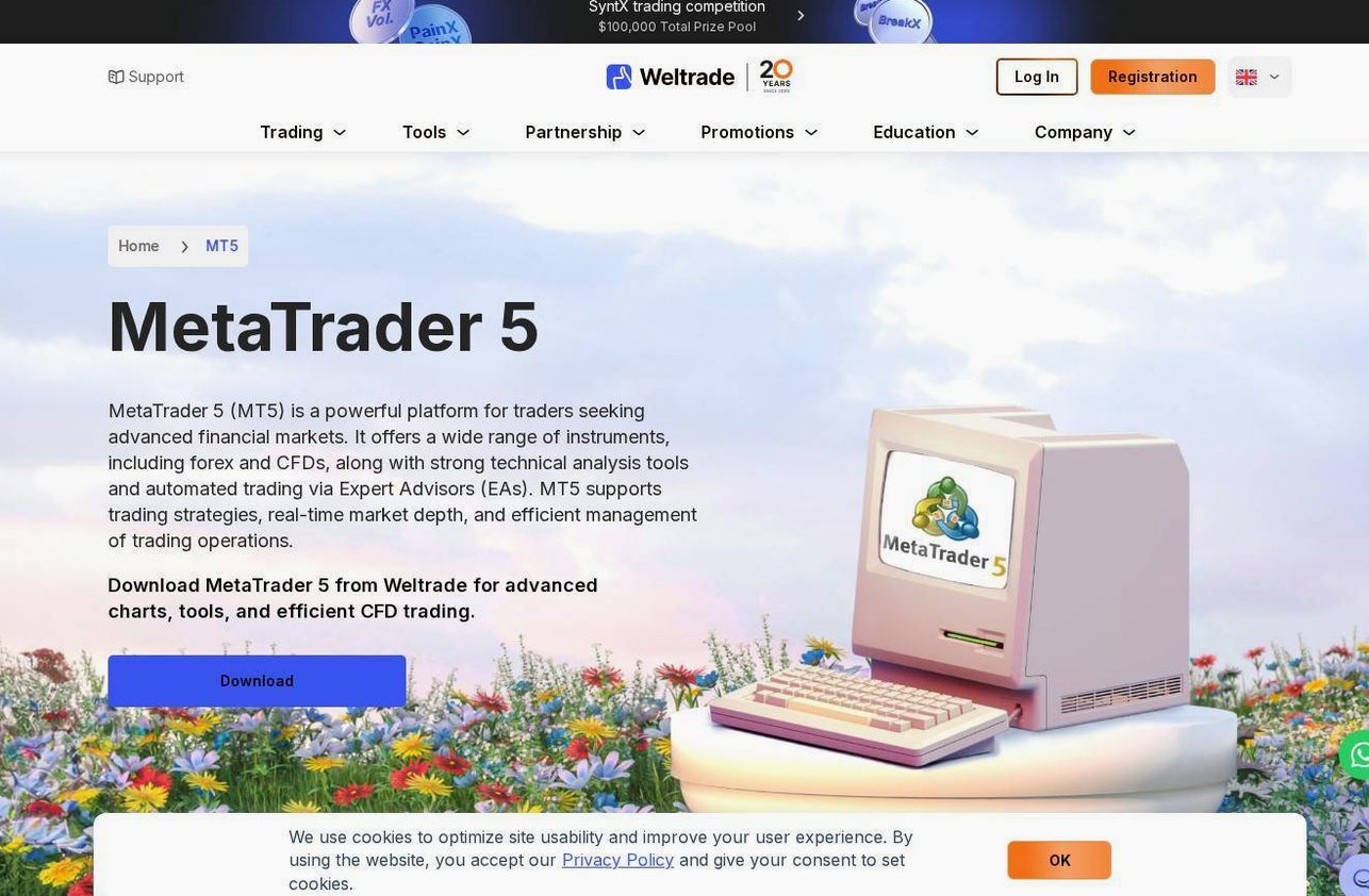 The platform page on the Weltrade website
