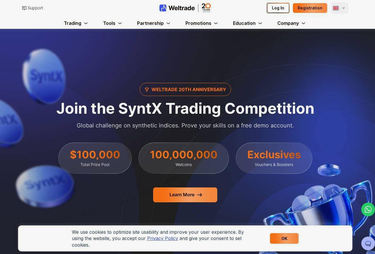Screenshot of the Weltrade website