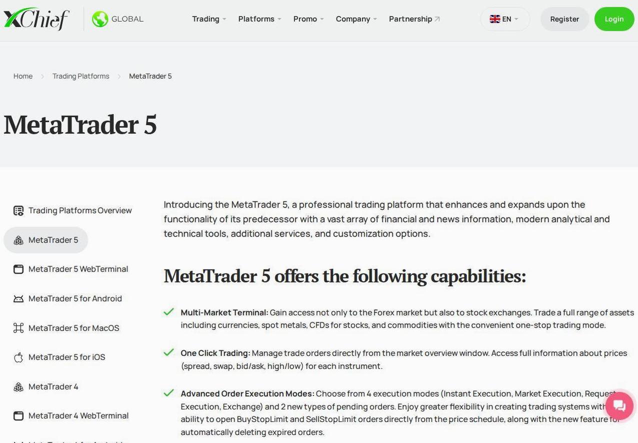 The platform page on the XChief website