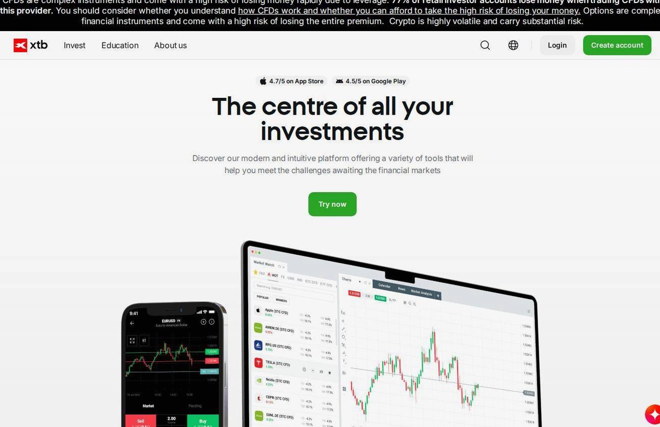 The platform page on the XTB website